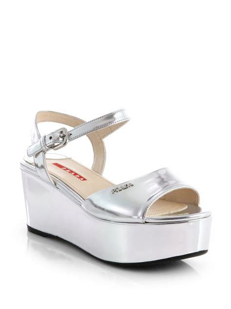 silver prada wedge platform 2018|Prada high heel platform sandals.